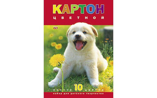 Картон цветной А4 10л  10цв 10Кц4_03414 "Белый щенок" Хатбер
