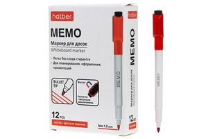 Маркер "Hatber.Мемо" с магнитом и стирателем для белых досок 2мм красный WB_087374