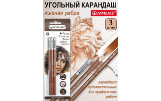 Карандаши угольные 3 шт "ACMELIAE" жженая умбра TCP-01