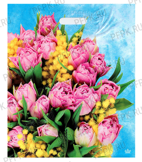 Пакет   38*45 "Бронз.Сиреневые тюльпаны" 60мкм с вырубкой (цена за уп 50шт)